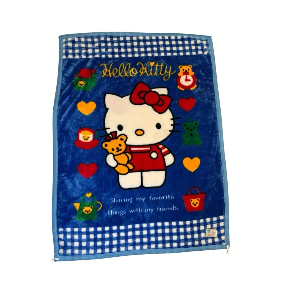 Vintage 90s Sanrio Hello Kitty Throw Plush‎ Blanket Tapestry Wall Hanging Japan